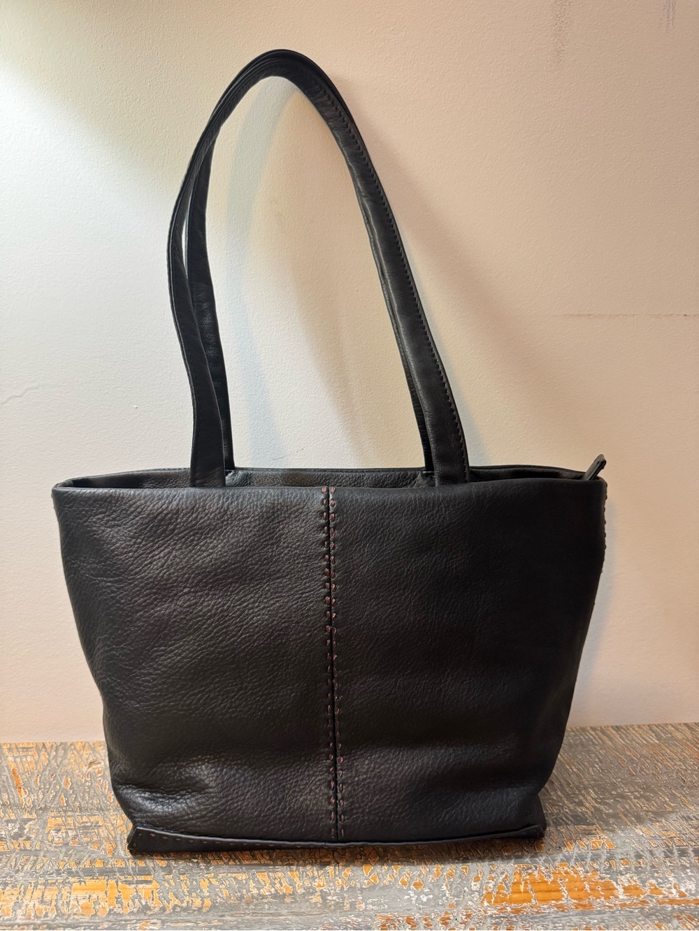 HOBO Black Leather Tote with Center Stitching